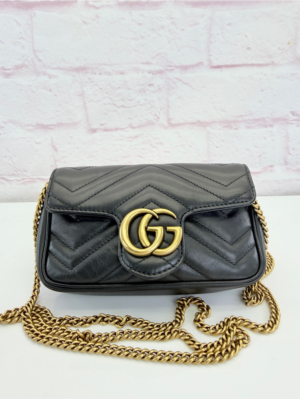Authentic Gucci Super Mini Marmont Flap Chain Crossbody